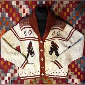 1970 ‘s Miller Outerwear Barrel Racer Western Shaw Collar Button Sweater  Sz L